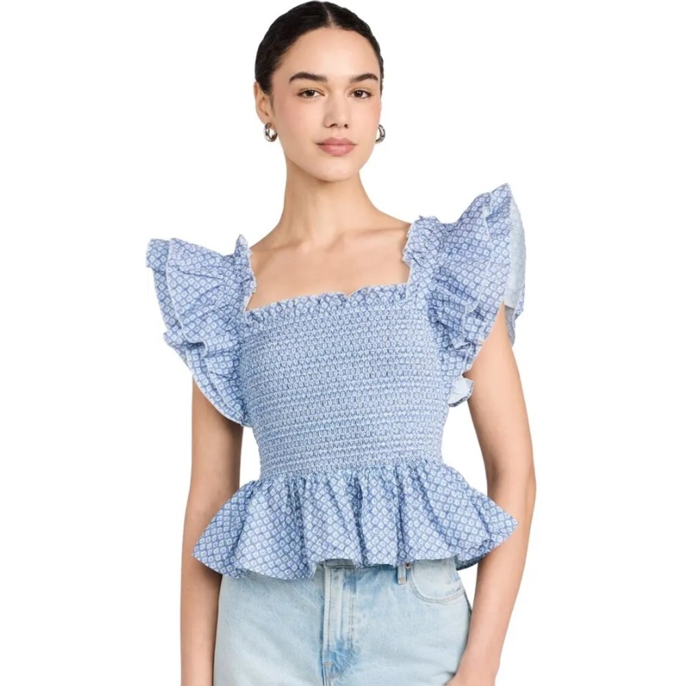 Blue Ruffled Women's Tank Top - Picture 10 of 10